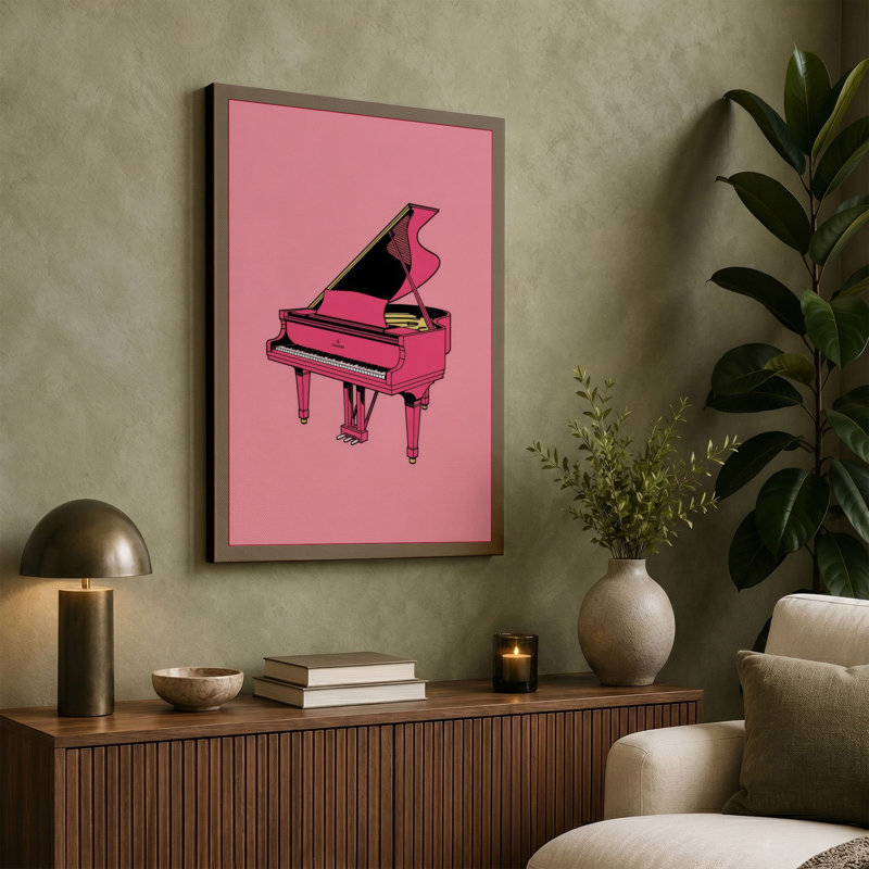 Pink Grand Piano Pop Art - Wrapped Canvas, 18x12 - 45.7 x 30.5 cm, White Border
