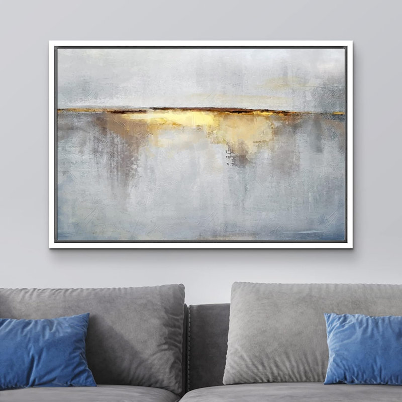 «Minimal Grey Pastel Paint Stroke Abstract Shapes», reproduction d'art sur toile, Cadre flottant blanc