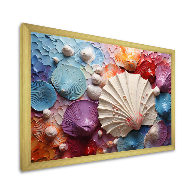 Coquillage côtier tranquillité sur toile, Cadre doré simple, H 30 po x l 40 po x P 1,5 po