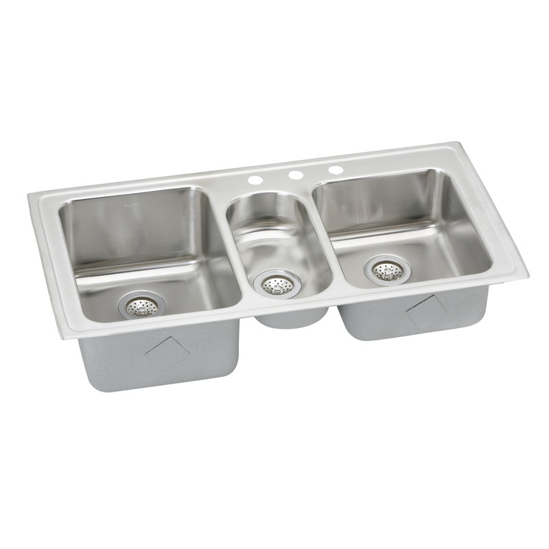 Évier de cuisine à trois cuves l 43 po x l 22 po avec ensemble de robinet Lustertone