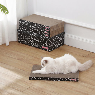 Griffoir réversible moderne en carton Elsabe de 43 cm (17 pouces) pour chat, livré dans sa boîte avec de l'herbe à chat