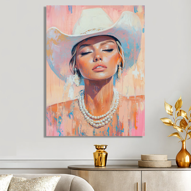 Portrait pastel de reine du rodéo - Décoration murale sur toile de style western, H 32 po x l 16 po, Toile tendue
