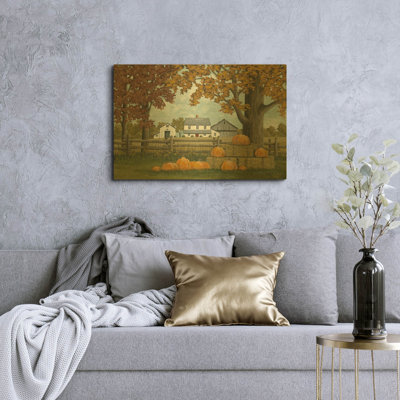 'Fall Farm and Pumpkins' By Tanya Nyp Gold Metal Wall Art, 36" x 24"