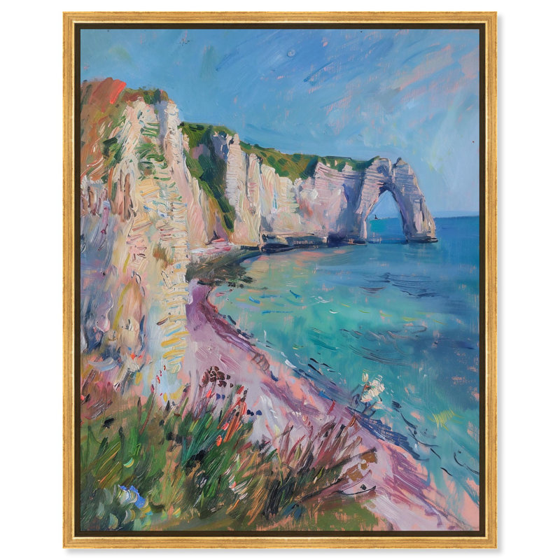 Falaises d'Etretat, toile par Art Remedy, H 46 po x l 37 po, Doré, Cadre flottant