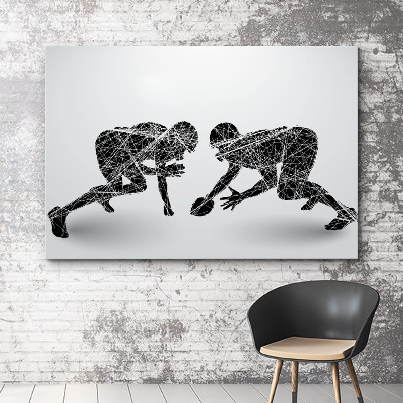 Silhouette géométrique, joueurs de football, sportifs, sportifs, art moderne, rustique, exercice urbain, H 12 po x l 18 po