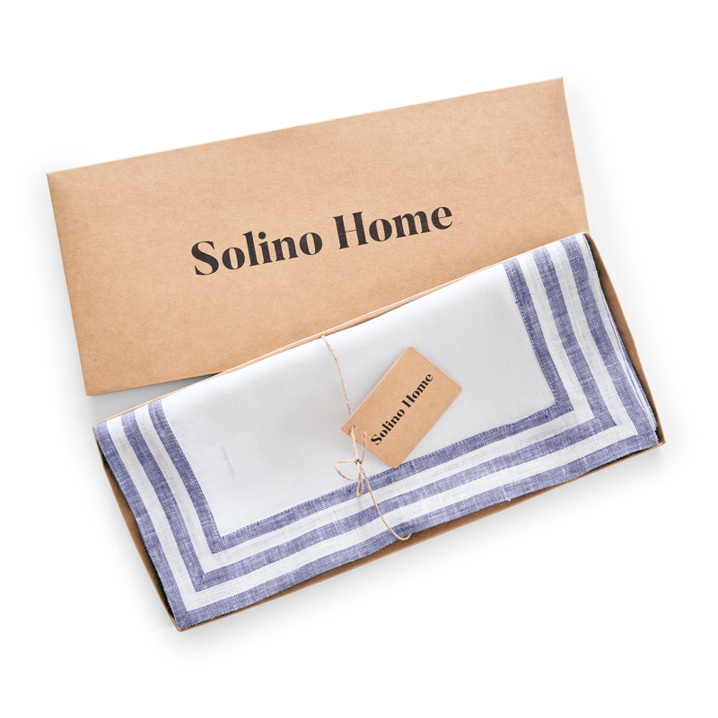 Navy and White Linen 14 x 108 Inch Table Runner