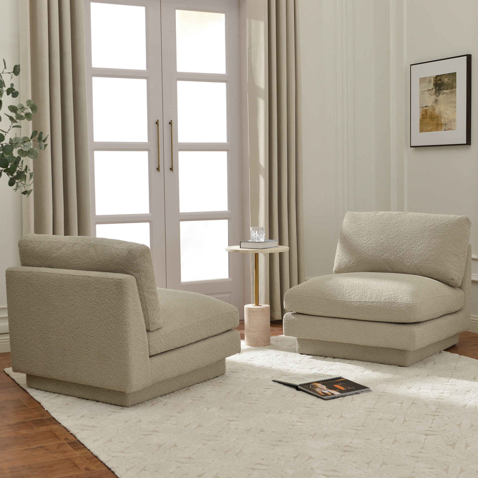 Woolf Modern Boucle Upholstered Slipper Chair (Set of 2), Oatmeal