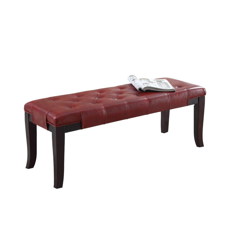 Banc rembourré en bois massif, Cuir rouge