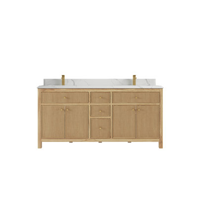 Sonoma Teak 72'' Double Bathroom Vanity with Solid Surface Top