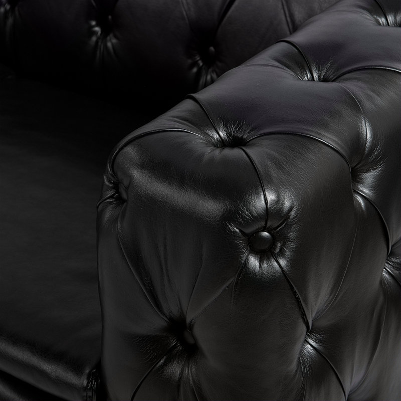 Natsue 84.06'' Faux Leather Sofa, Black Faux Leather