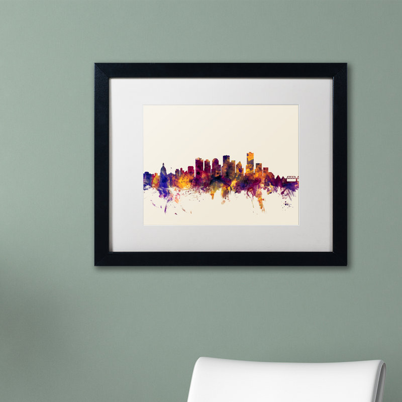 "edmonton canada horizon" , impression encadrée, H 16 po x l 20 po x P 0,5 po, Blanc mat