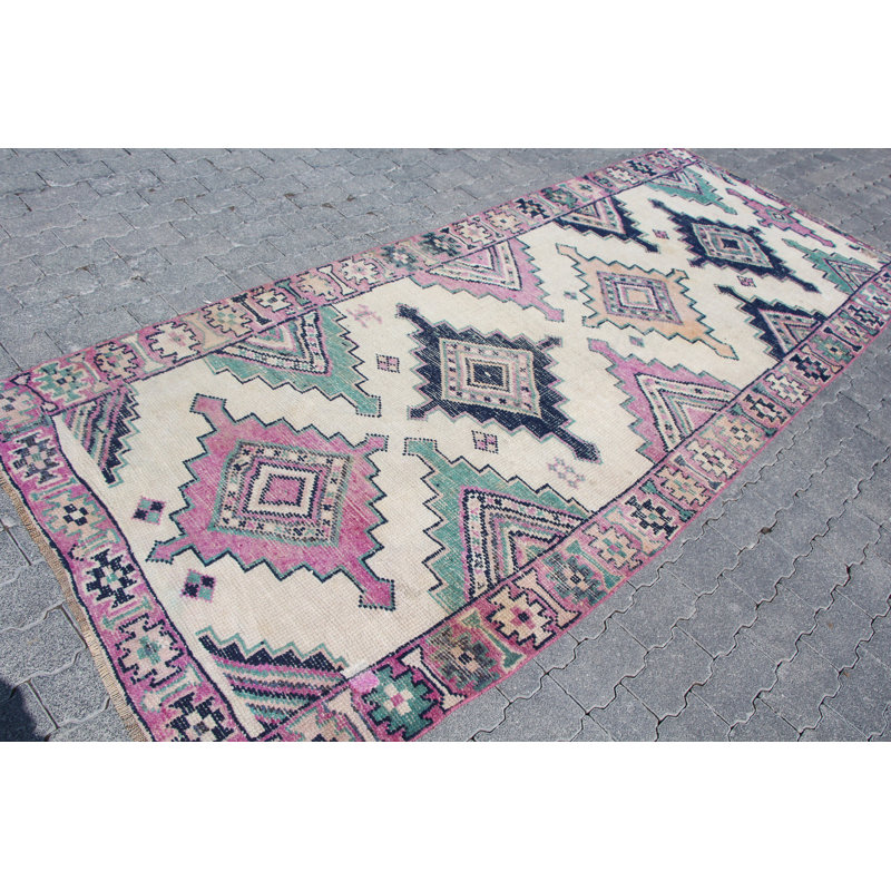 Authentique grand tapis turc Herki Anatolian - Tapis en laine rétro pour le décor de la salle à manger