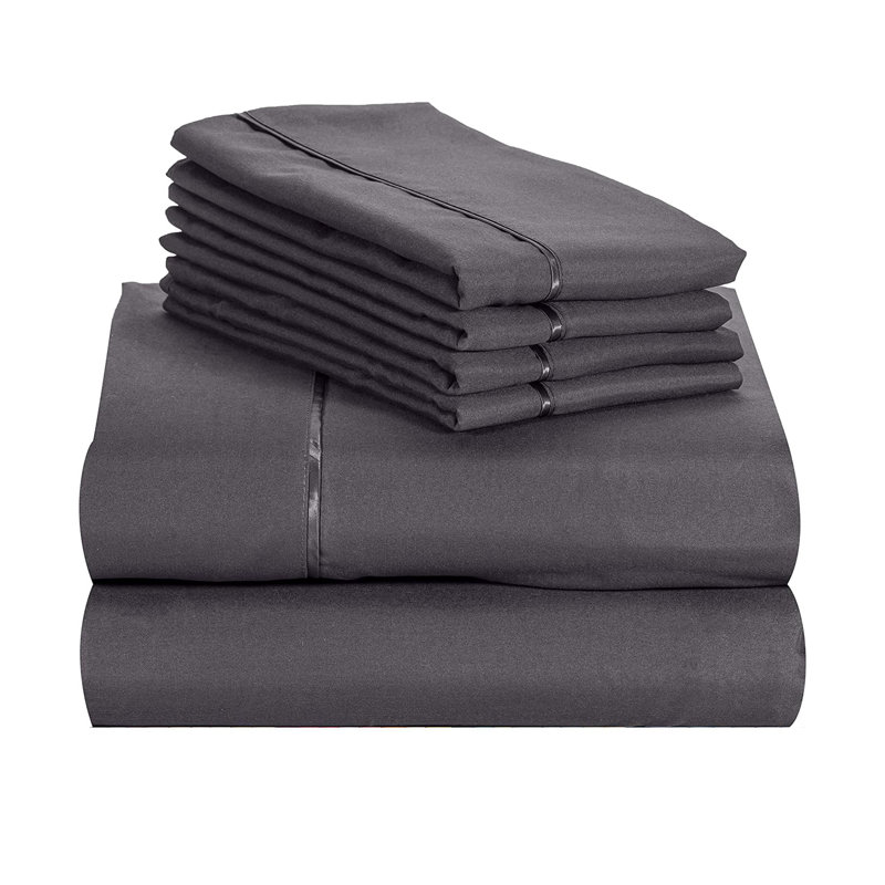 Ensemble de draps 4 pièces Luxclub, Gris foncé, Ensemble de draps pour très grand lit divisé ave