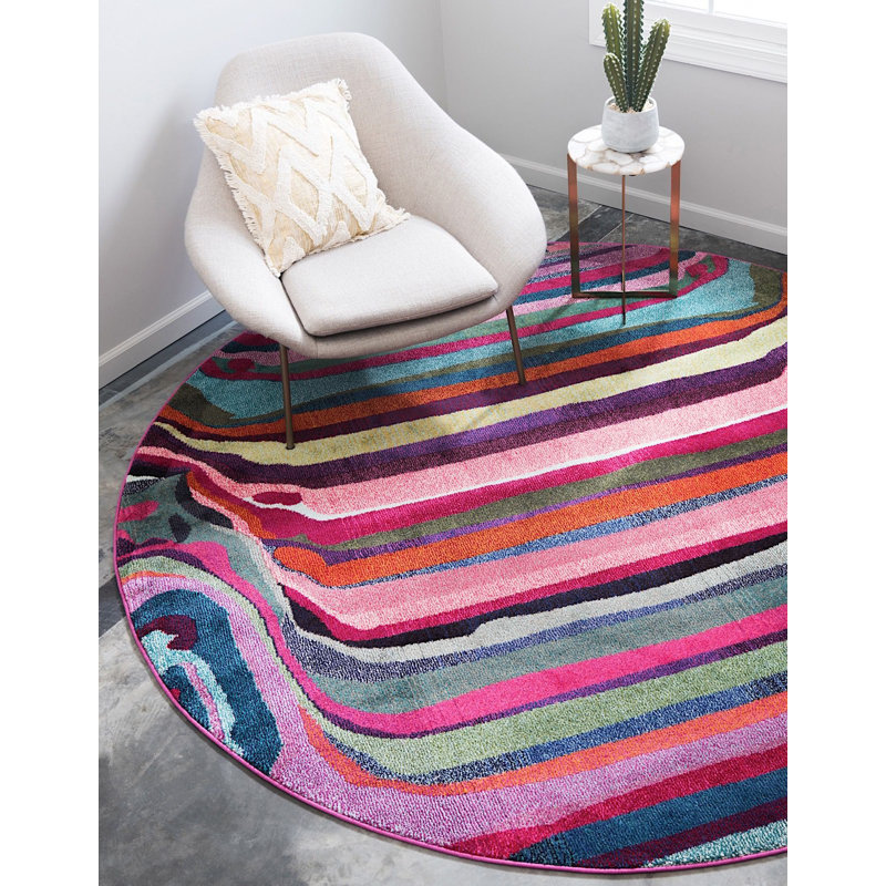 Tapis mauve / rose abstrait Jaclyn, Rond 8 pi