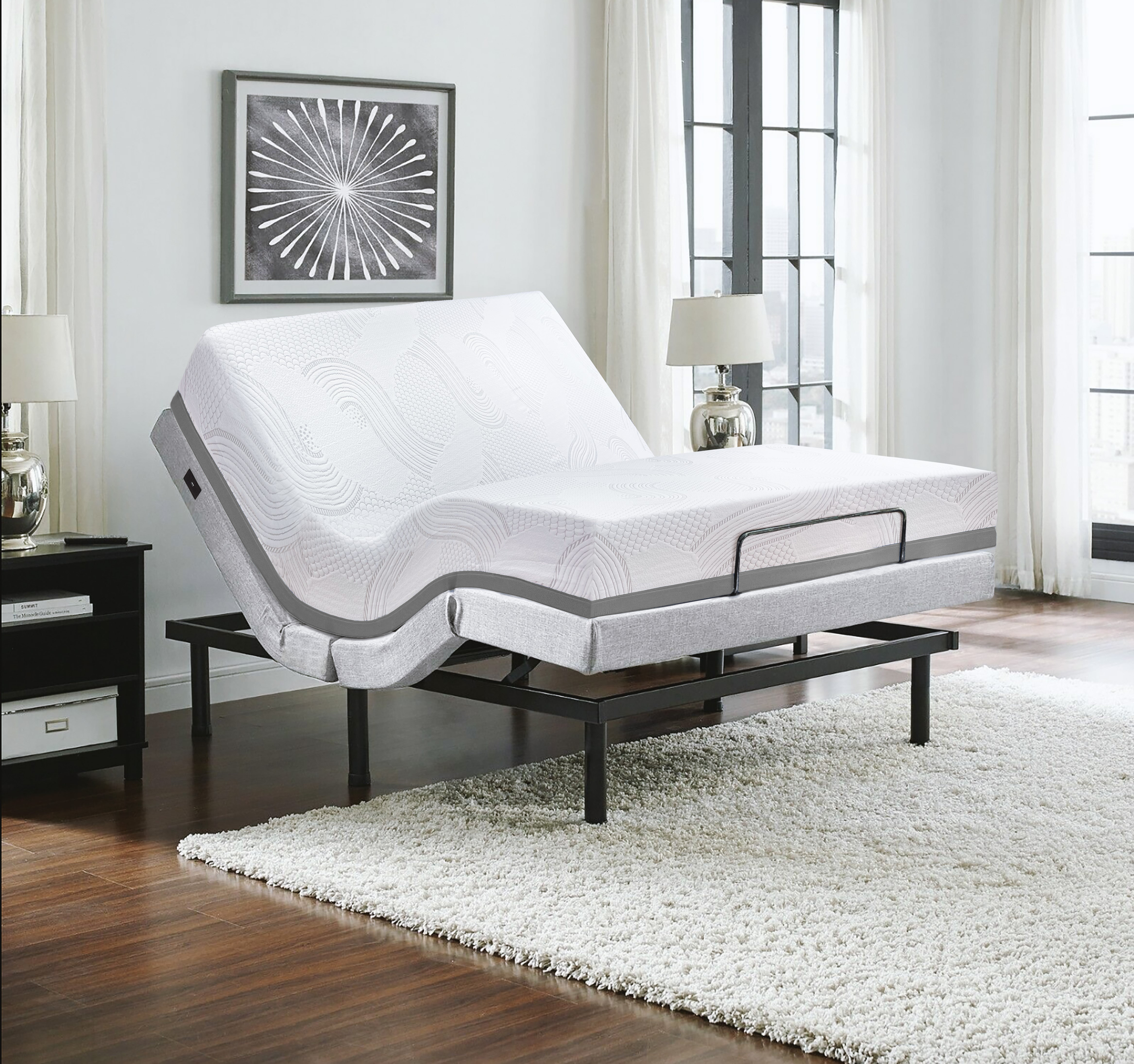 Massaging Adjustable Bed with Wireless Remote Mattress Included