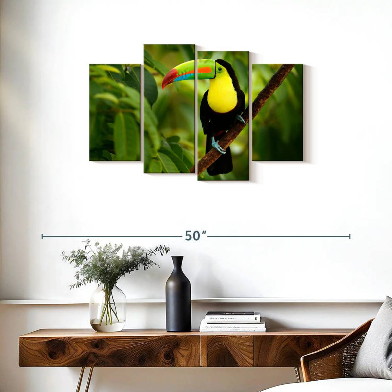 Toucan sur un arbre, H 22 po x l 36 po