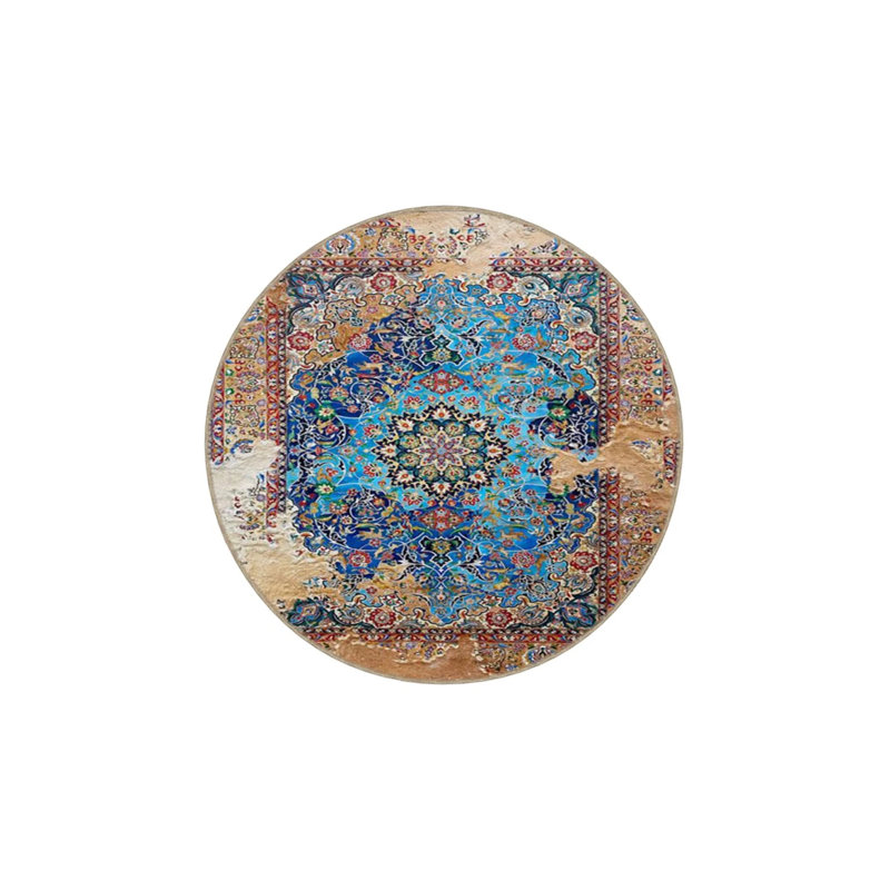 Blue Embroidered Traditional Modern Patterned Woven Base And Decorative Washable Carpet, Rectangle 3'4" x 6'7"