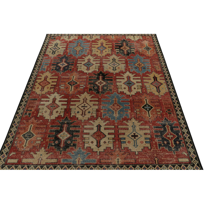 Distressed Homage Hand Knotted Wool Geometric Area Rug, Rectangle 8' x 10'