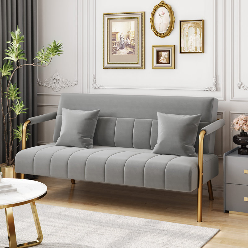 Maddison 56.5'' Velvet Loveseat Sofa with Two Pillows, Gray