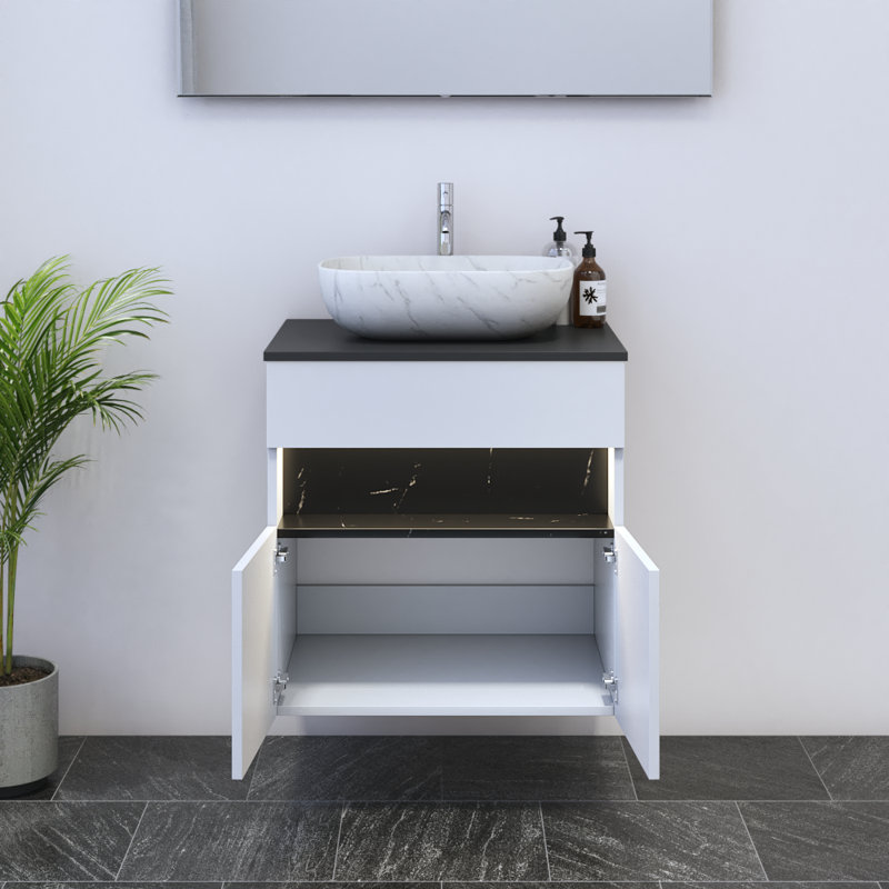 Lieke 23.6'' Single Bathroom Vanity with Top, White, Black