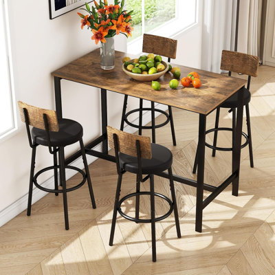 Bar Table and Chairs Set of 4, 5 Piece Dining Table Set, Counter Height High Dining Table Set for 4, High Top Kitchen Table Chairs Set, Breakfast Table Set for 4 for Dining Room, Brown