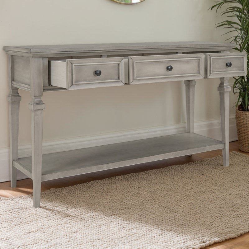 Functional Console Table With 3 Drawers And Open Bottom Shelf – Space-Saving Storage Sofe Table For Entryway, Hallway, Gray