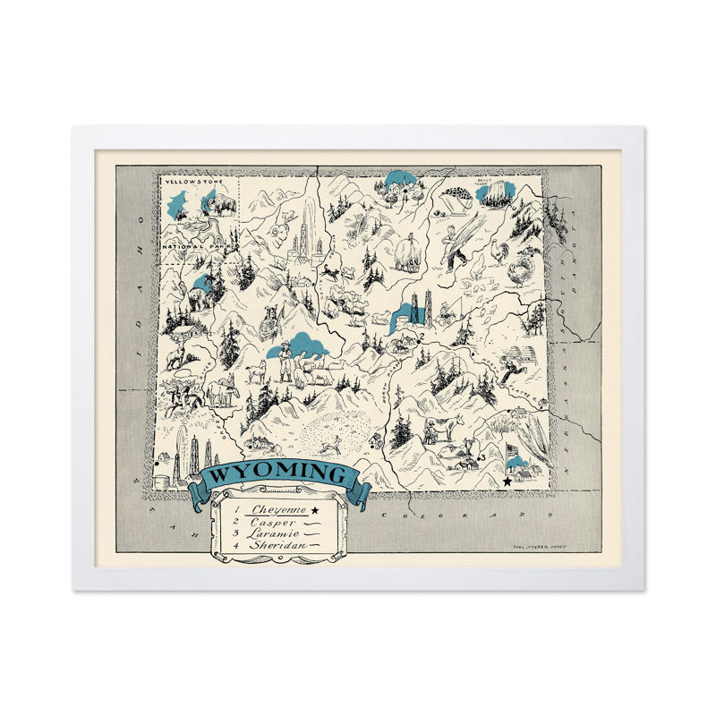 Carte illustrée du Wyoming, Affiche, Encadrement blanc, H 16 po x l 20 po