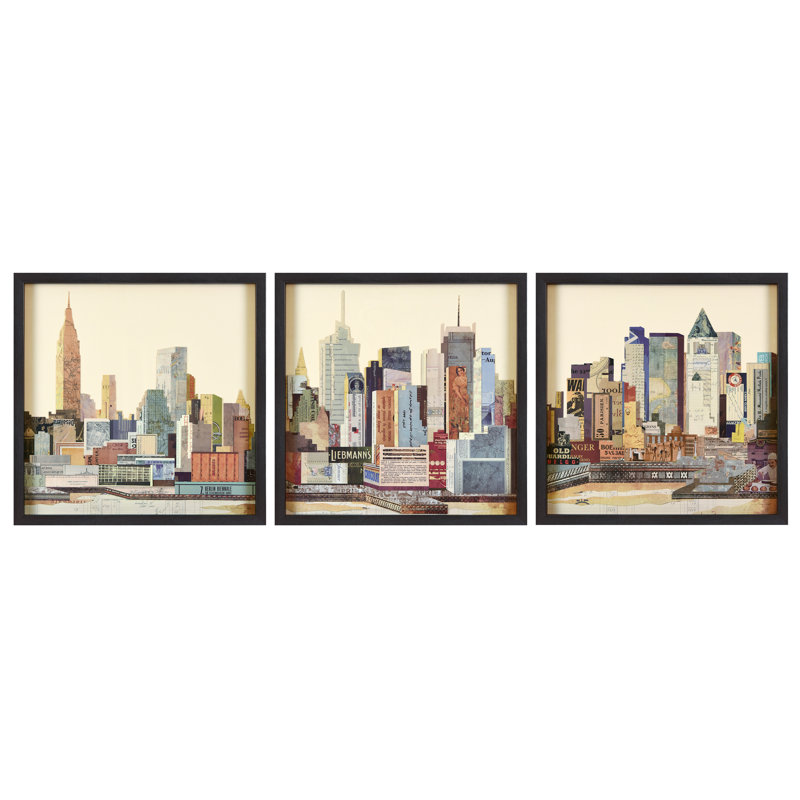 «New York Skyline» par Alex Zeng, ensemble de 3 reproductions d'art sur papier encadrées