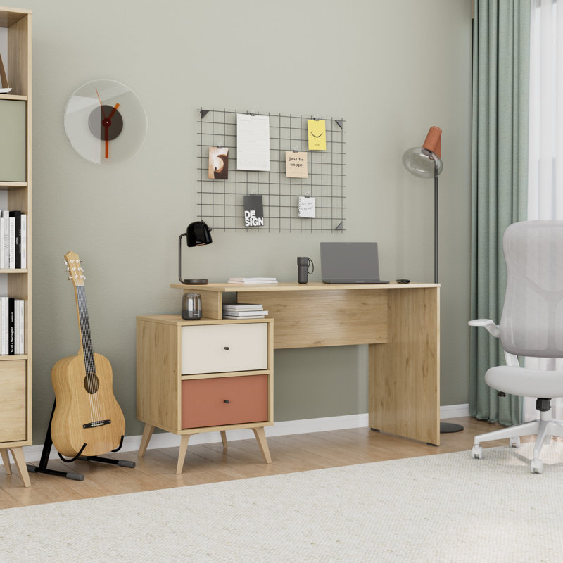 Bureau d'étude moderne avec 2 tiroirs, panneau de particules enduit 100% mélamine | Fabrication robuste, design épuré | Parfait pour les bureaux à domicile et les espaces d'étude, les meubles élégants et fonctionnels