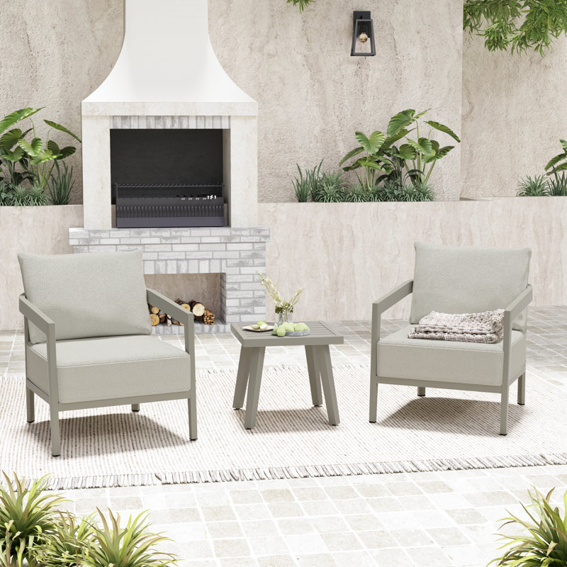 Ensemble de conversation de patio en aluminium 3 pièces avec coussins gris Trombley