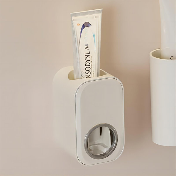 menggutong 2 Piece Automatic Toothbrush Holder with Toothpaste Squeezer Kit  Wall-Mounted, Multifunctional Bathroom Organizer Set