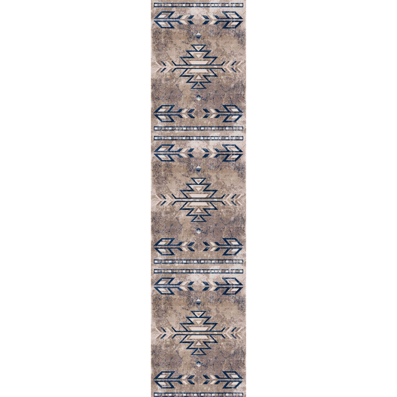 Rug Branch Nava 2' x 8' (2'3" x 8') Blue/Beige Southwestern Indoor Runner Rug, Contemporary, Low Pile, Stain-Resistant Hallway Carpet - Entryway, Mudroom, Bedroom, and Kitchen