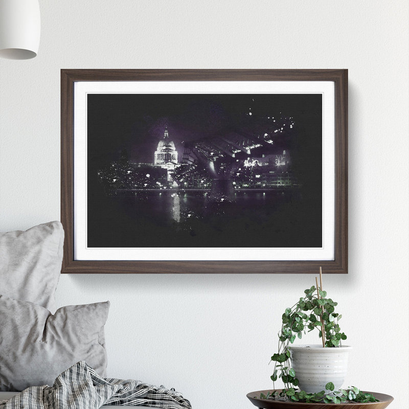 St Pauls Cathedral In London - Picture Frame Graphic Art, 62cm H x 87cm W x 2cm D, Walnut Framed