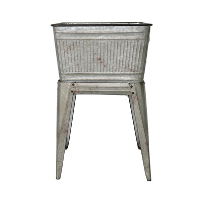 Silver Grey Galvanized Iron Beverage Tub on Stand - 20.5" Round Vintage Party Cooler with Raised Base for Patio & Bar