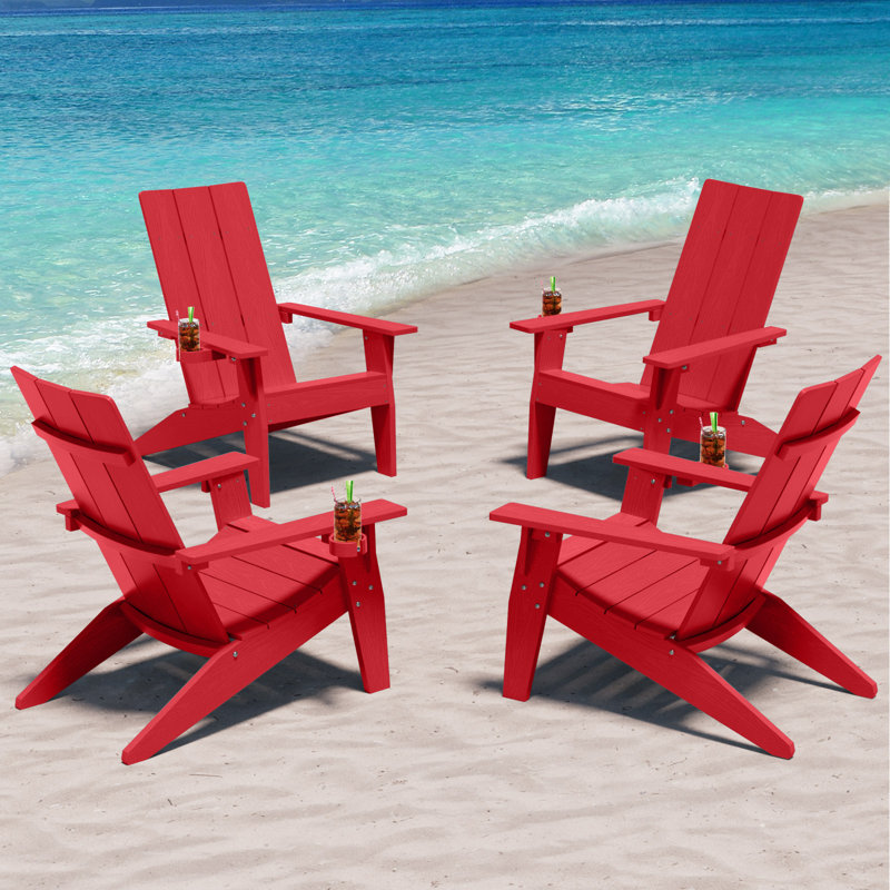 Modern All Weather Outdoor HIPS Plastic/Resin Adirondack Chair Fire Pit Chairs Oversized Patio Chair With Cup Holder(Four SETS)