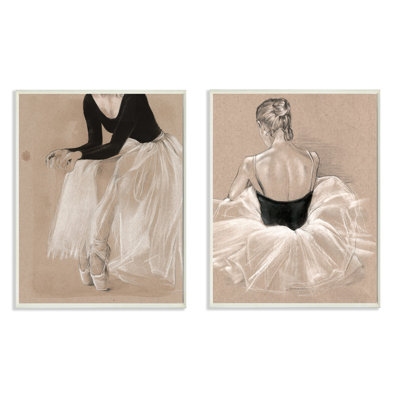 " Black And White On Tan Ballet Drawing Study " by Jennifer Paxton Parker 2 - Pieces
