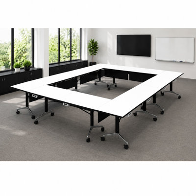 Rectangle 12 Person Flip Top 80 in. L Training Table Set and Chair Set with Casters and