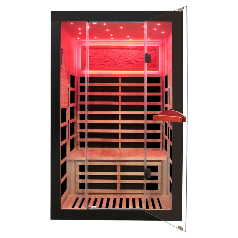 Sauna à infrarouge lointain pour deux personnes avec planches chauffantes époxy et deux haut-parleurs Bluetooth, chêne blanc américain