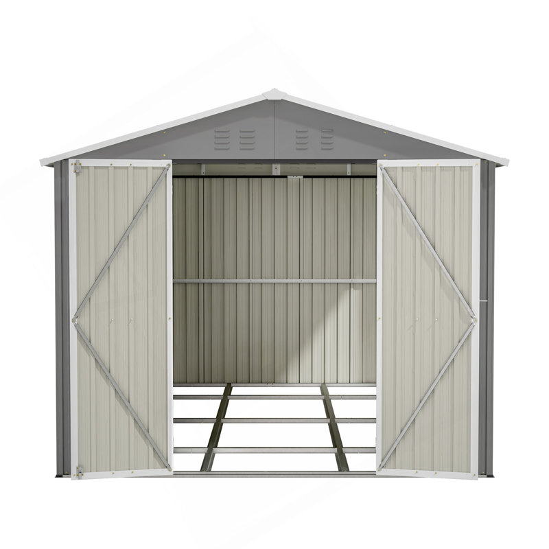 8 X 12 FT Outdoor Storage Shed, Large Metal Tool Storage With Aluminium Frame And Lockable Doors, Storage For Backyard Garden Patio Lawn, Grey