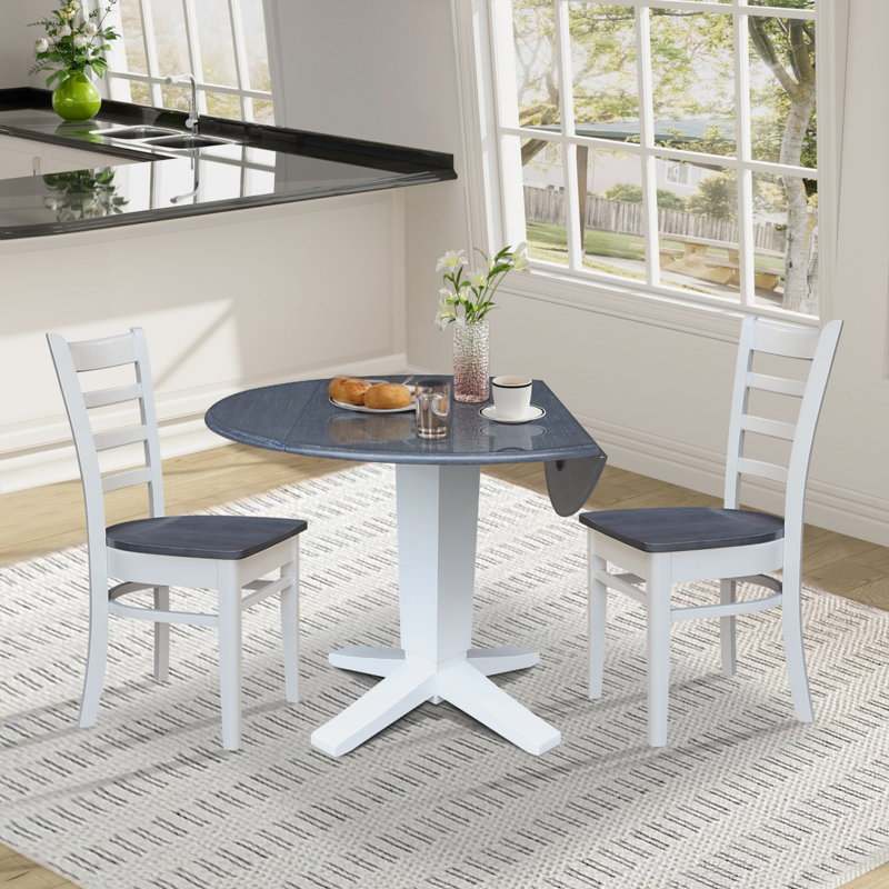 Plumbank Dual Dropleaf Pedastal Base Dining Set, White/Heather Grey, 3