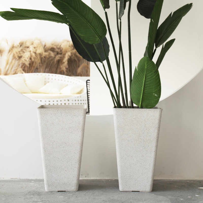 Amimma Self-Watering Rectangular Tall Planters, Black, 30" H x 15" W x 15" D, 2