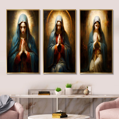 Mother Mary Christian Portrait I - Christianism Wall Art Living Room Ensemble de 3