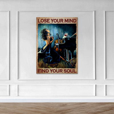 «Girl With Wine By Piano - Lose Your Mind, Find Your Soul», toile tendue avec châssis, musique et vin