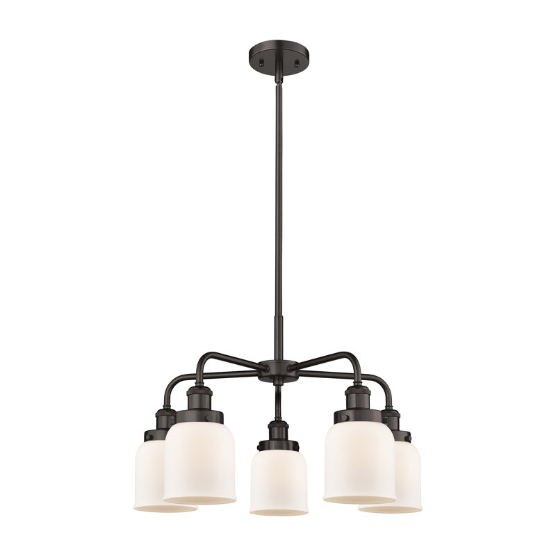 Lustre en verre à 5 lumières Bell, Blanc mat, Bronze huilé