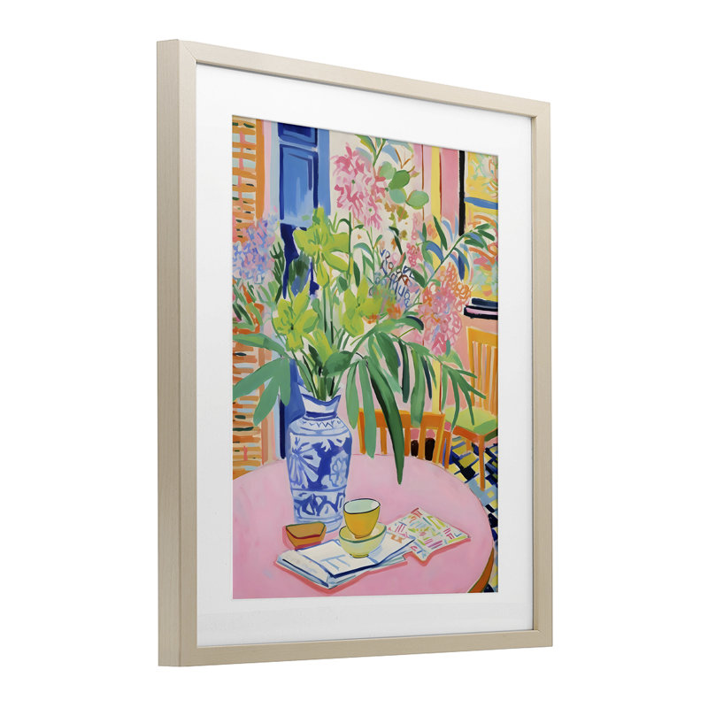 «Flowers At The Table», reproduction encadrée sous verre, design by Creative Studio, Cadre de récolte en pin