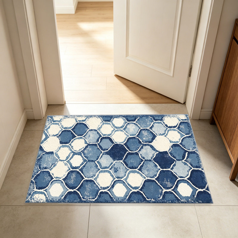 Watercolor Honeycomb Blue carpet-easy to clean, machine-washable, soft and comfortable; suitable for door mats, kitchens, living rooms, bedrooms, corridors, and laundry areas. Easy to clean, durable carpet for home decoration.