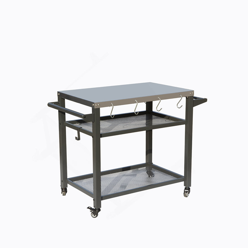 Table de barbecue d'extérieur à 3 tablettes, chariot de barbecue avec roulettes, four à pizza d'extérieur et table de préparation des aliments