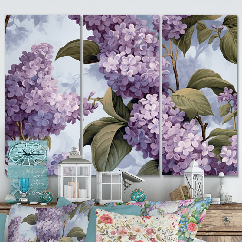 Ensemble de décorations murales florales en métal mauve et lilas