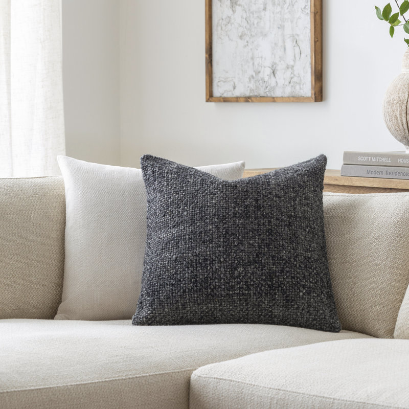 Wool Throw Pillow, 22"H x 22"W, Pillow Cover Only - No Insert, Black