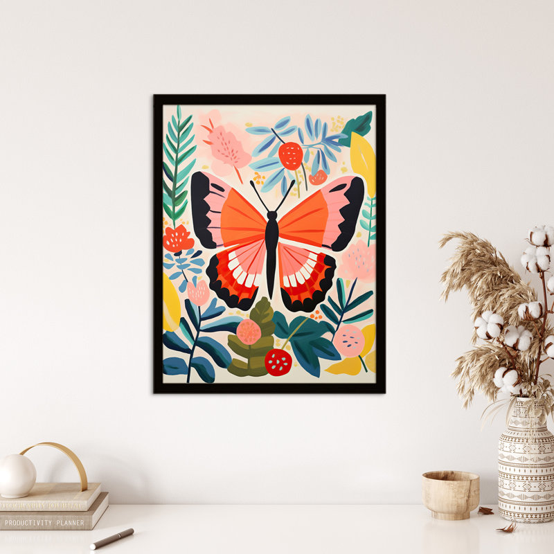 Butterfly Henri Matisse Style Bright Leaves Fronds Spring - Single Picture Frame Print